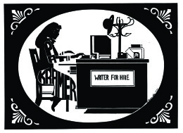 Writer for hire logo illustration.