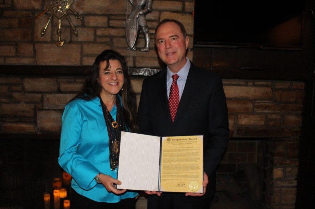 Pat Kramer receiving 2019 Woman of the Year, Sunland-Tujunga,” for the 28th Congressional District by U.S. Congressman Adam Schiff